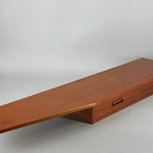 Mid Century Design Wandkonsole mit zwei Schubläden aus Teakholz, Dänemark um 1960