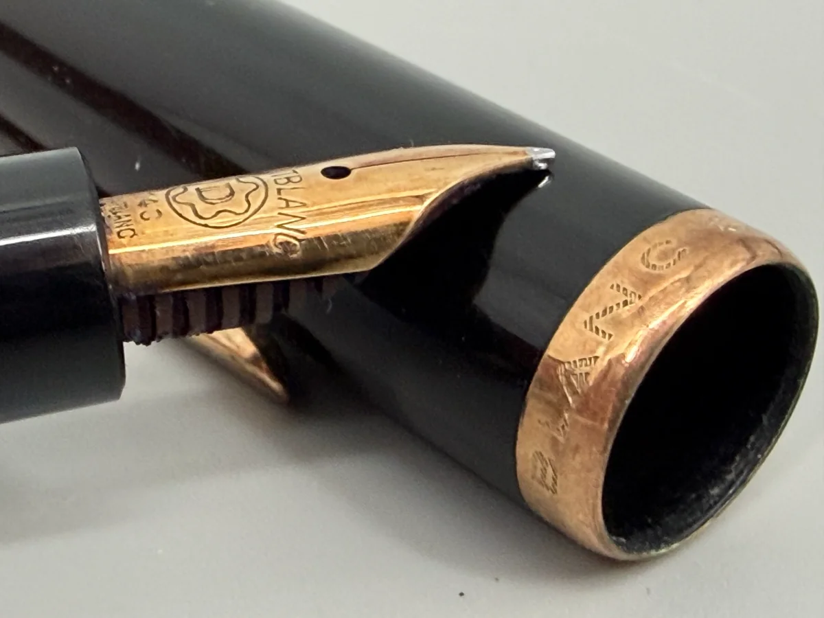 Seltener Montblanc Kolbenfüller 344-D mit 24 Karat Goldfeder und seltener blauer Logo-Kappe, Deutschland 1958 – Bild 8