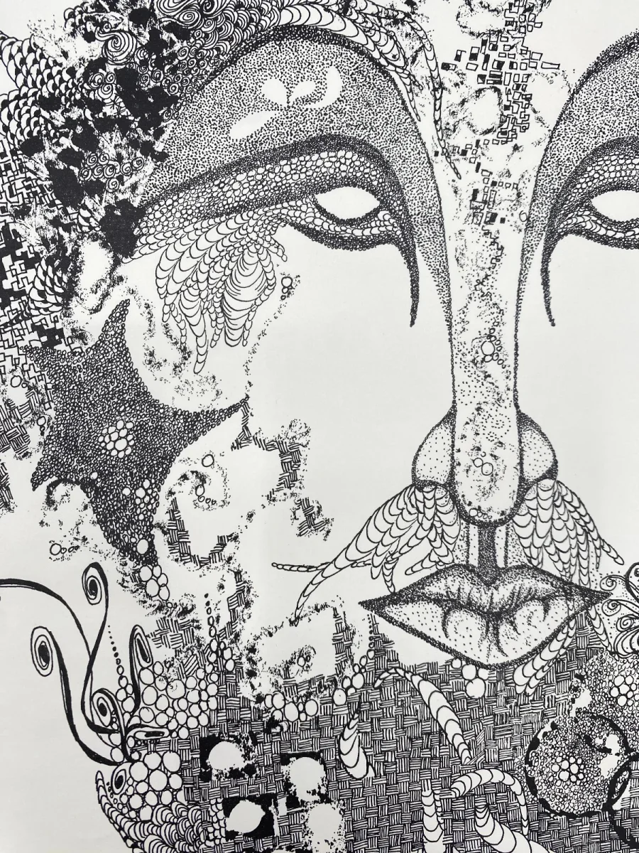 Signierte abstrakt-surrealistische Grafik mit Gesicht von Annelie Stärk – Bild 8