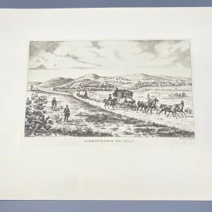 Original Radierung mit historischer Ansicht: Liebenburg um 1840, von Heinz Wehlisch, Deutschland 2. Hälfte 20. Jhd.