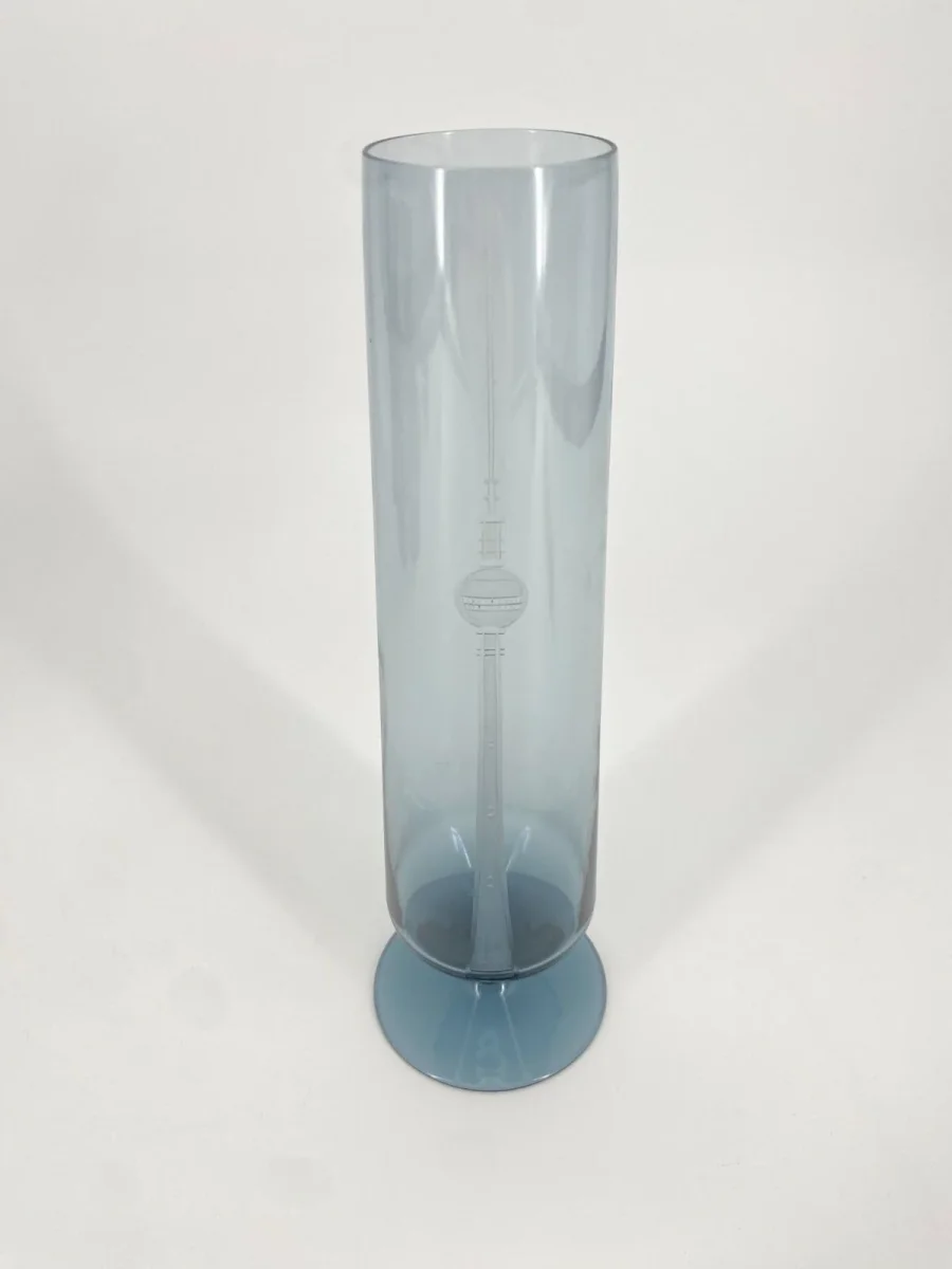 Vase Glas Fernsehturm Berlin 1970er Blau Rauch Glas Vintage – Bild 5