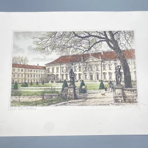 Original Radierung mit historischer Ansicht: Coloriert Schloss Bellevue, von Heinz Wehlisch, Deutschland 2. Hälfte 20. Jhd.