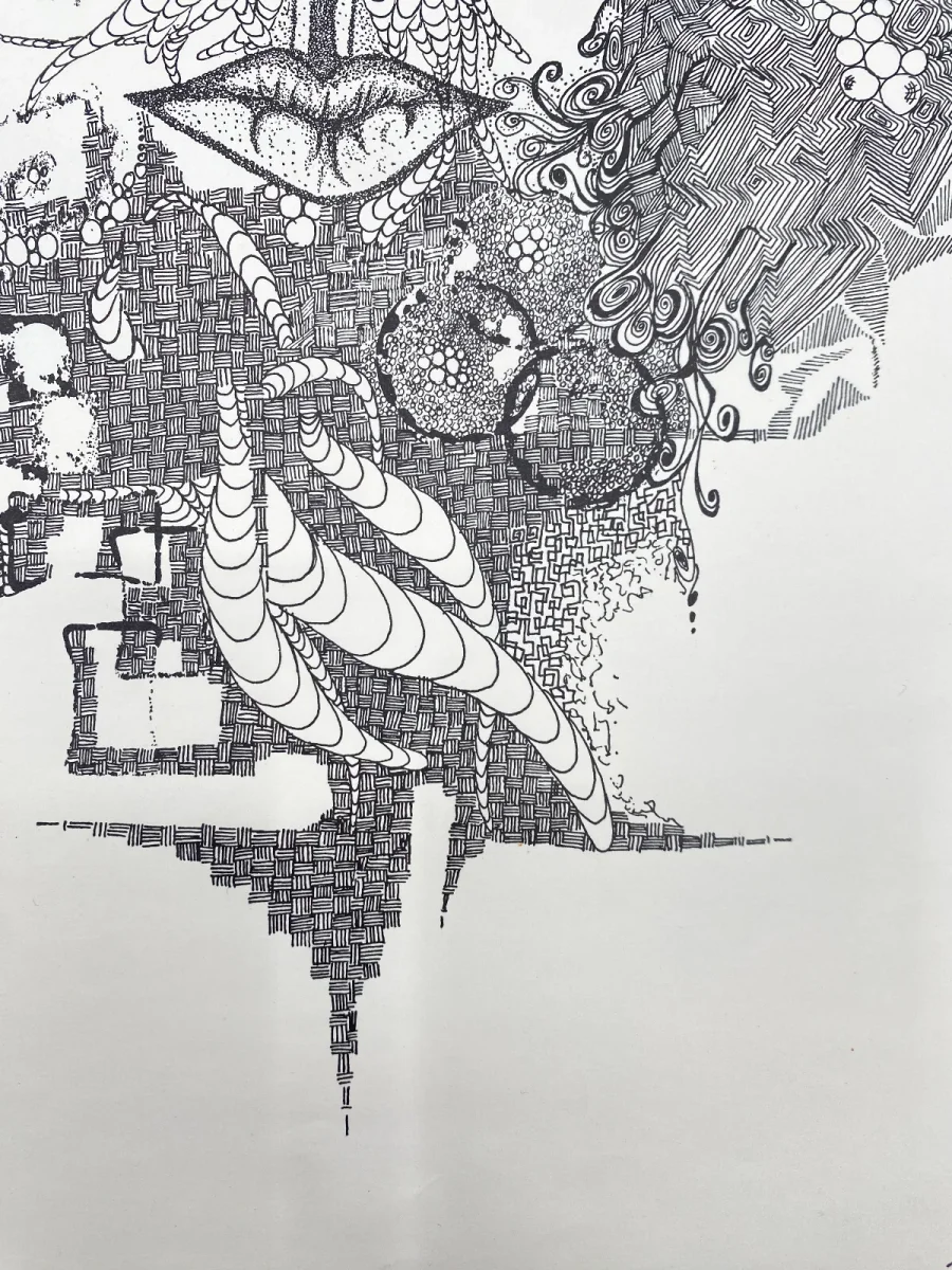 Signierte abstrakt-surrealistische Grafik mit Gesicht von Annelie Stärk – Bild 7