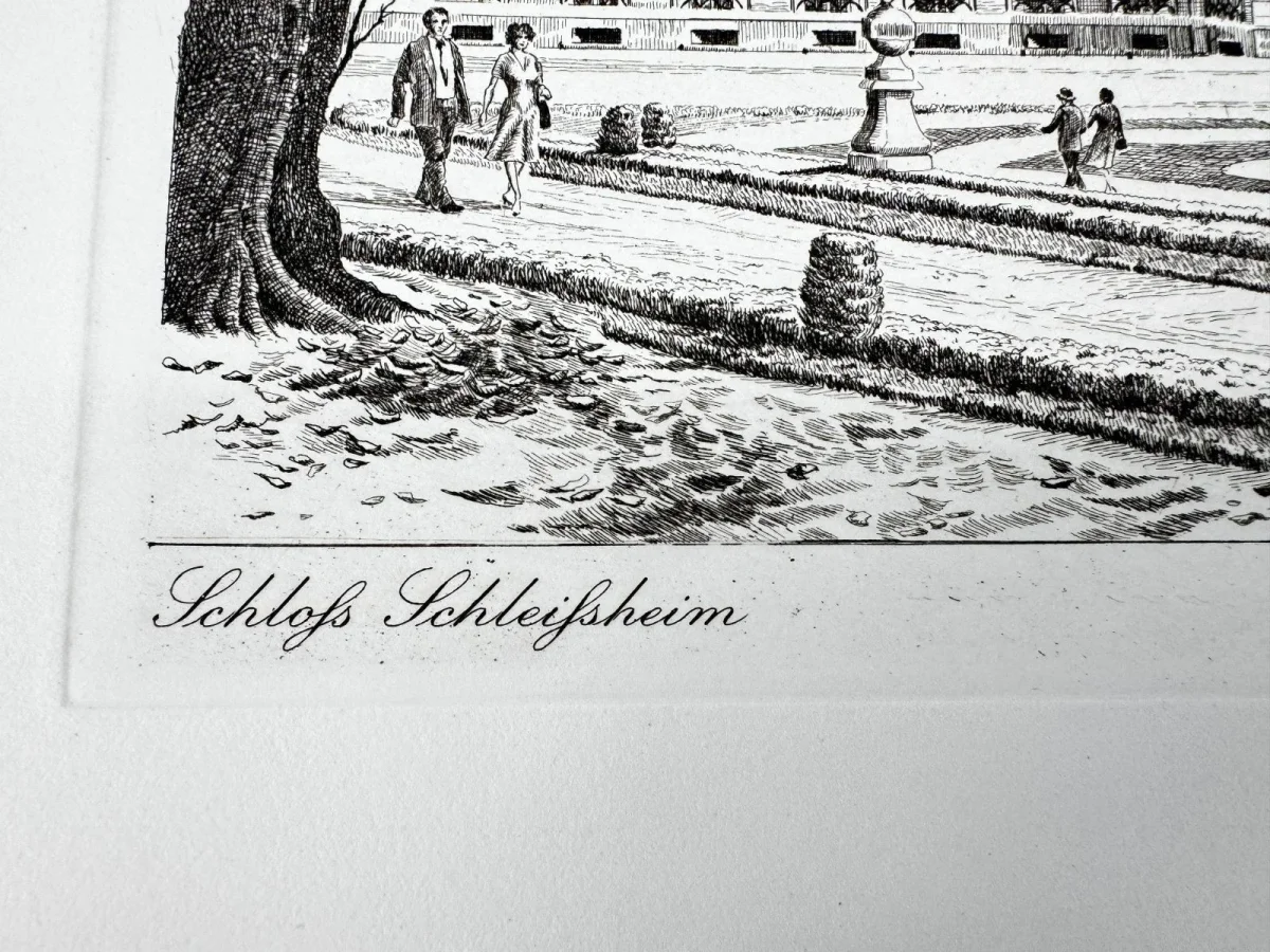 Original Radierung mit historischer Ansicht: Schloss Schleißheim, von Heinz Wehlisch, Deutschland 2. Hälfte 20. Jhd. – Bild 5