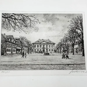 Original Radierung mit historischer Ansicht: Haiger Marktplatz, von Heinz Wehlisch, Deutschland 2. Hälfte 20. Jhd.