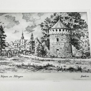 Original Radierung mit historischer Ansicht: Burg Kerpen in Illingen Signie, von Heinz Wehlisch, Deutschland 2. Hälfte 20. Jhd.