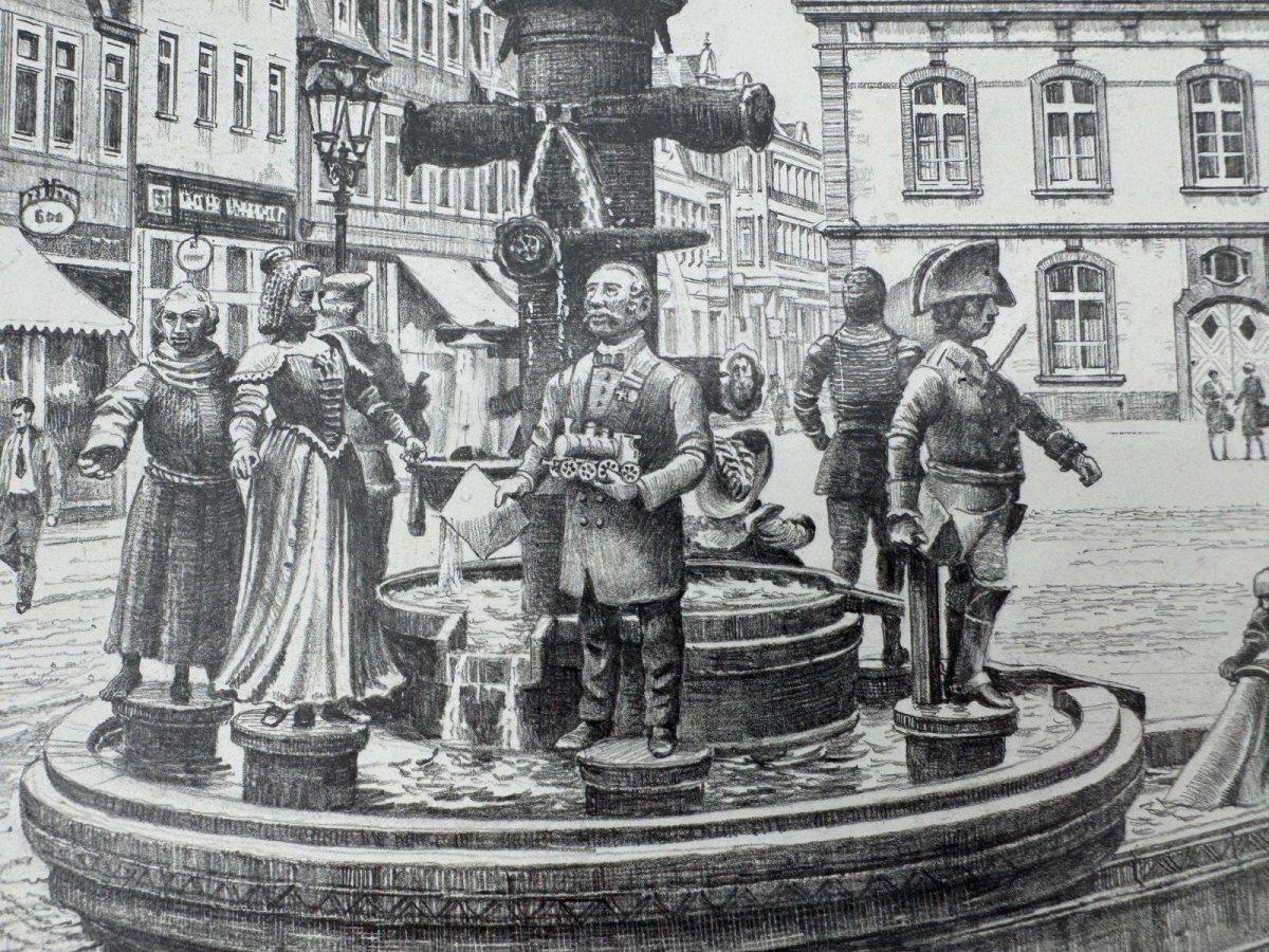Original Zeichnung mit historischer Ansicht: Lippstadt der Bürgerbrunnen, von Heinz Wehlisch, Deutschland 2. Hälfte 20. Jhd. – Bild 8