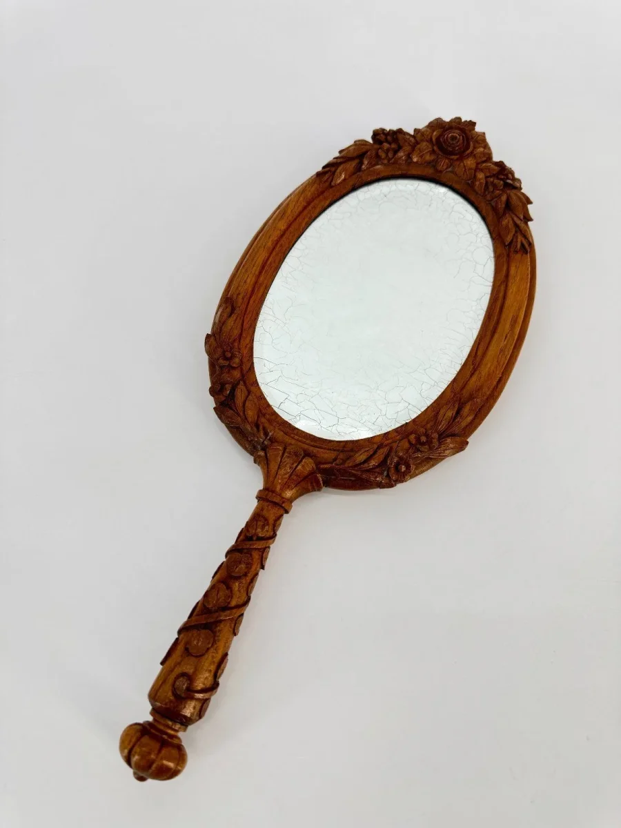 Antiker handgeschnitzter Hand- und Schminkspiegel im Jugendstil – Bild 2