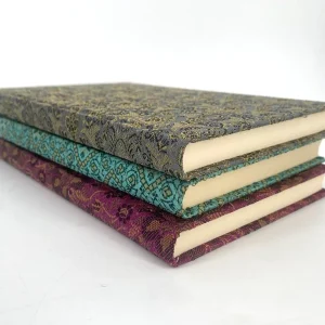 Notizbuch Schreibwaren Softcover Textil Türkis Rot Grau Muster Vintage