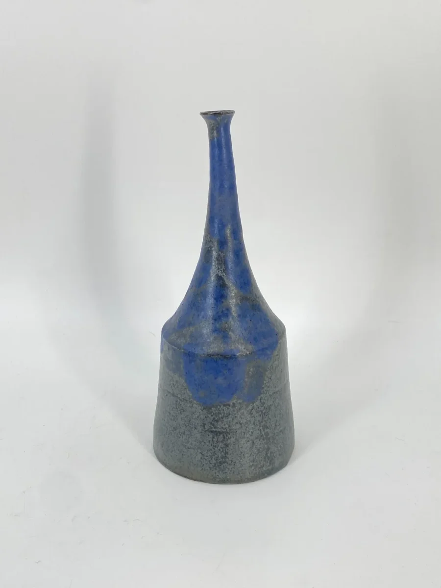 Vase Zulaufend Blau Studiokeramik Steinzeug Keramik Mid Century