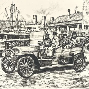 Original Kunstdruck mit historischer Ansicht: Hamburg St. Pauli Automobil Opel, von Heinz Wehlisch, Deutschland 2. Hälfte 20. Jhd.