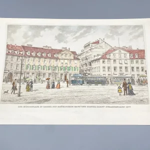 Original Radierung mit historischer Ansicht: Der Königsplatz in Kassel um 1877 Koloriert, von Heinz Wehlisch, Deutschland 2. Hälfte 20. Jhd.