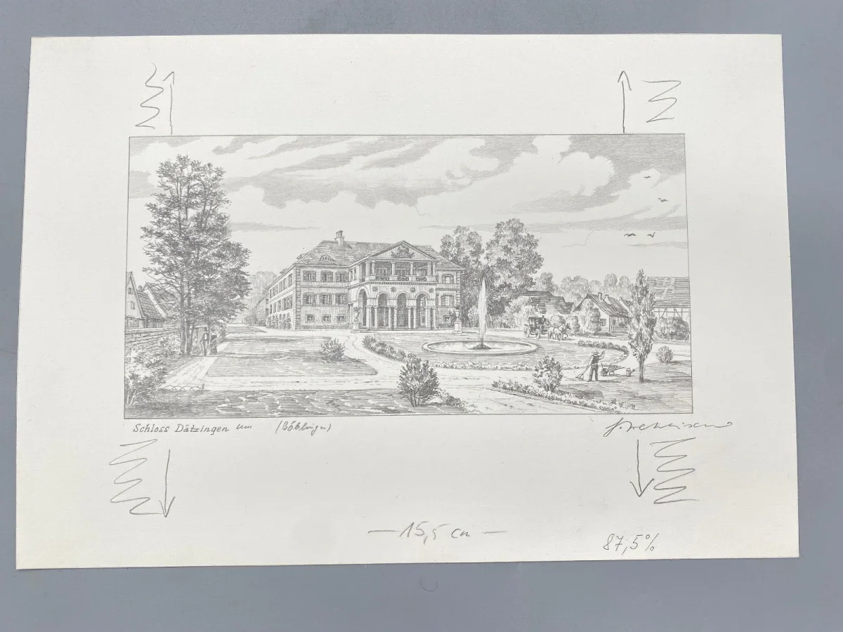 Original Zeichnung mit historischer Ansicht: Böblingen Schloss Altes Rathaus, von Heinz Wehlisch, Deutschland 2. Hälfte 20. Jhd. – Bild 6