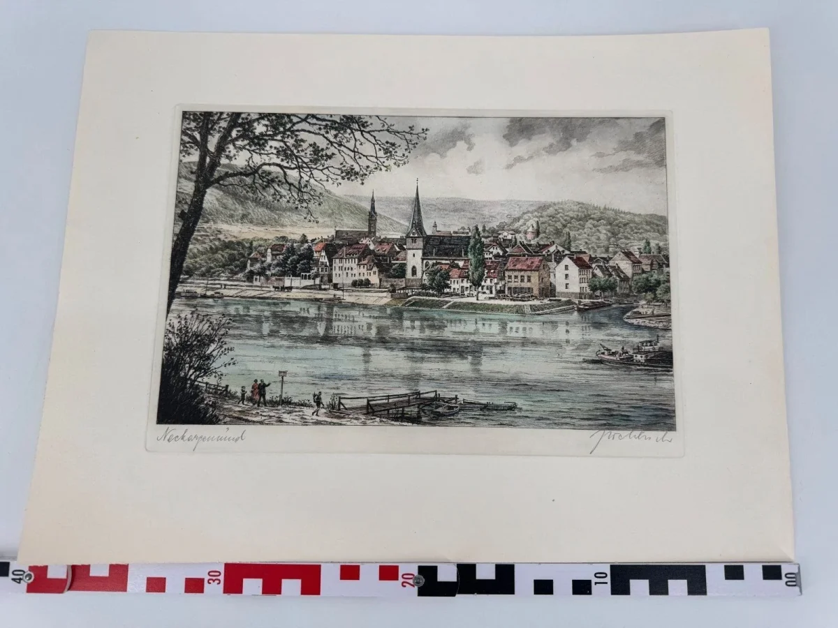 Original Radierung mit historischer Ansicht: Koloriert Neckargemünd, von Heinz Wehlisch, Deutschland 2. Hälfte 20. Jhd. – Bild 9