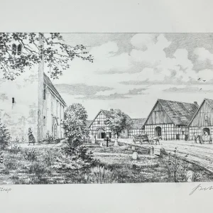 Original Zeichnung mit historischer Ansicht: Holtrup Porta Westfalica, von Heinz Wehlisch, Deutschland 2. Hälfte 20. Jhd.