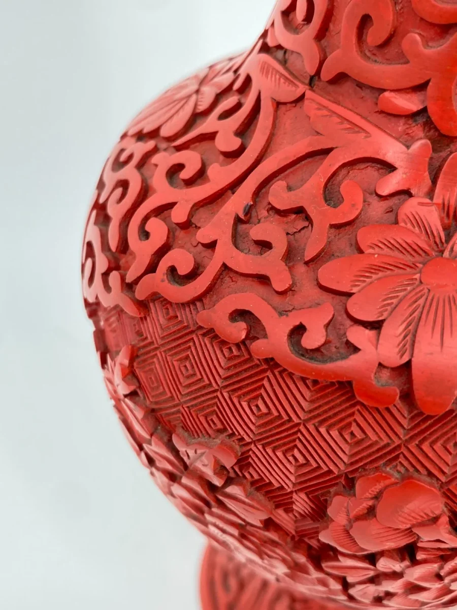 China Vase Lack Schnitzarbeit Zinnober Chensha Asiatika Laquer Vintage – Bild 5