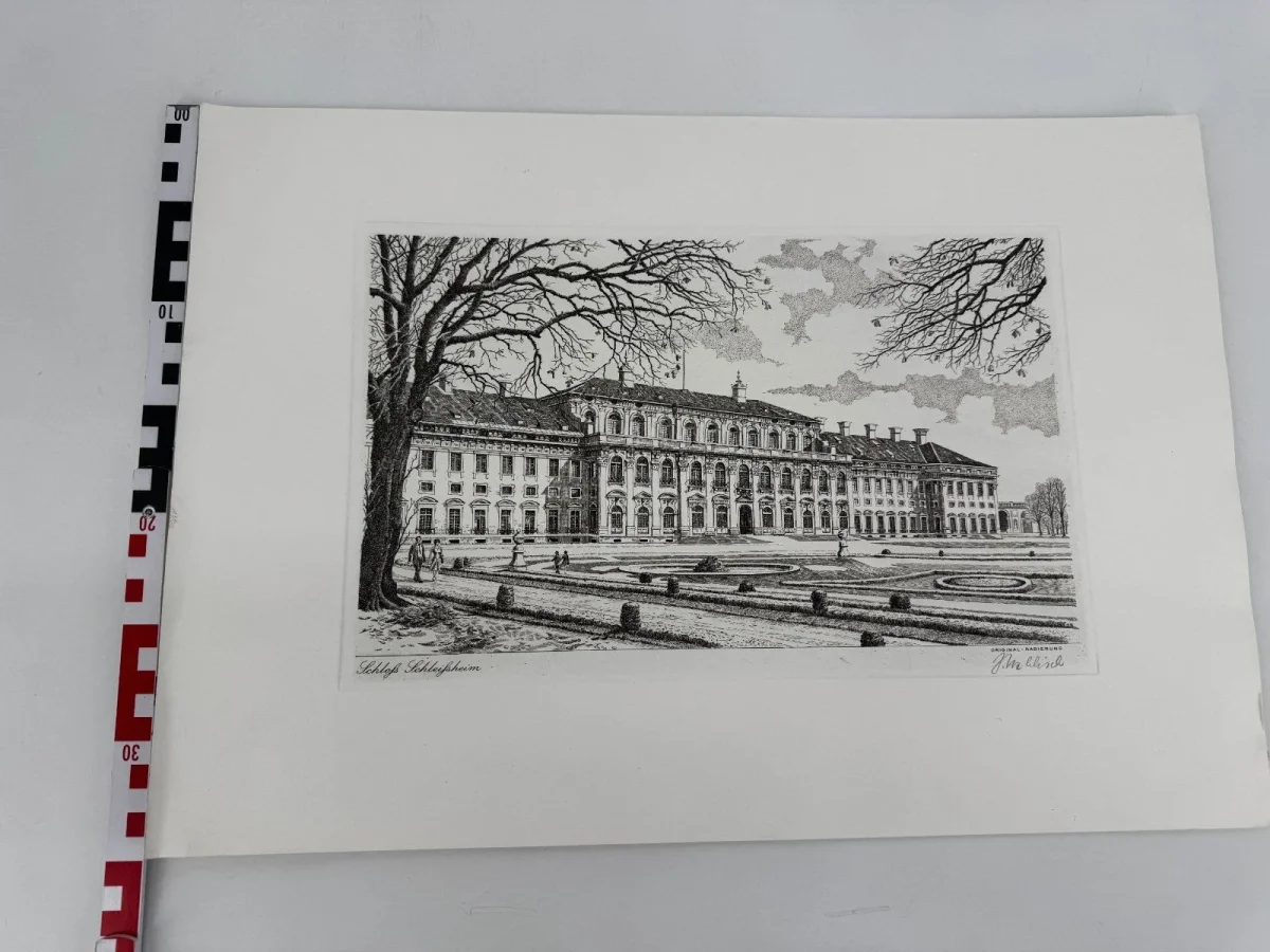 Original Radierung mit historischer Ansicht: Schloss Schleißheim, von Heinz Wehlisch, Deutschland 2. Hälfte 20. Jhd. – Bild 7