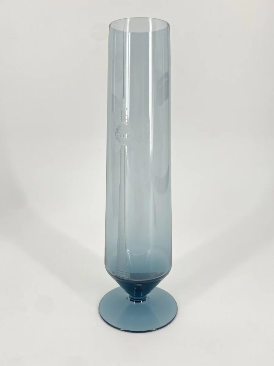 Vase Glas Fernsehturm Berlin 1970er Blau Rauch Glas Vintage – Bild 4