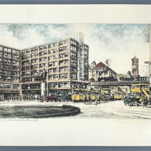 Original Lithografie mit historischer Ansicht: Berlin Alexanderplatz 1930, von Heinz Wehlisch, Deutschland 2. Hälfte 20. Jhd.