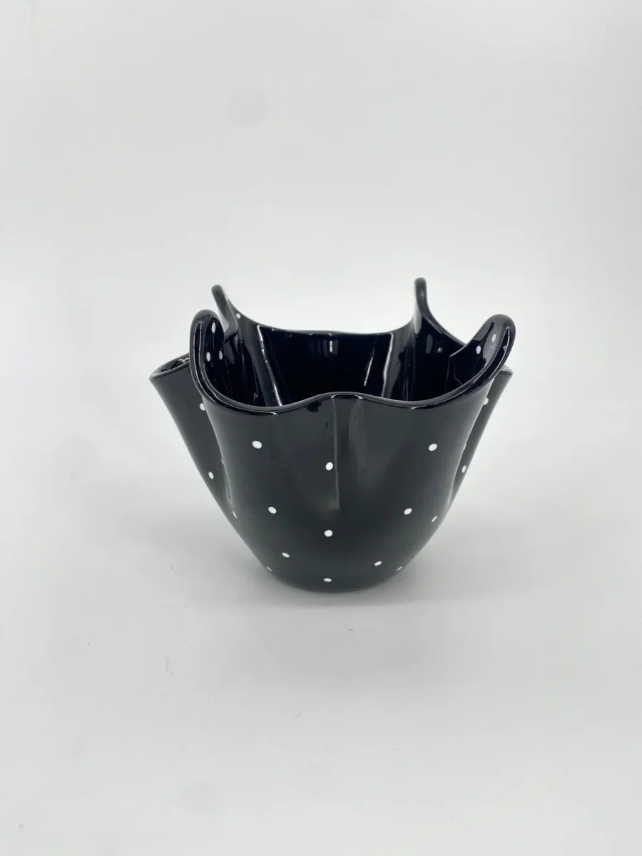 Bagley Polka Dot Fazzoletto Vase Schwarz Weiße Punkte Vintage England