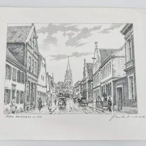 Original Zeichnung mit historischer Ansicht: Ahlen Weststraße um 1906, von Heinz Wehlisch, Deutschland 2. Hälfte 20. Jhd.