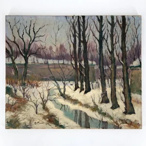 Ölgemälde G. Berger Waldansicht Bach Winter 20. Jh. Leinwand