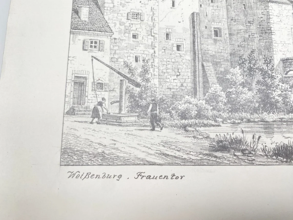 Original Zeichnung mit historischer Ansicht: Weißenburg Frauentor, von Heinz Wehlisch, Deutschland 2. Hälfte 20. Jhd. – Bild 7
