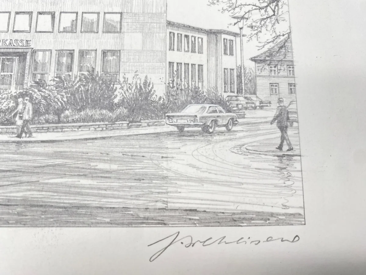 Original Zeichnung mit historischer Ansicht: Kreissparkasse Korbach, von Heinz Wehlisch, Deutschland 2. Hälfte 20. Jhd. – Bild 3