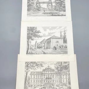 Original Zeichnung mit historischer Ansicht: Karlsruhe Durlachertor Karlstor Erbgrossherzog Palais, von Heinz Wehlisch, Deutschland 2. Hälfte 20. Jhd.