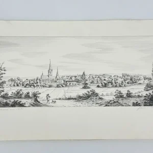 Original Zeichnung mit historischer Ansicht: Bochum um 1780, von Heinz Wehlisch, Deutschland 2. Hälfte 20. Jhd.