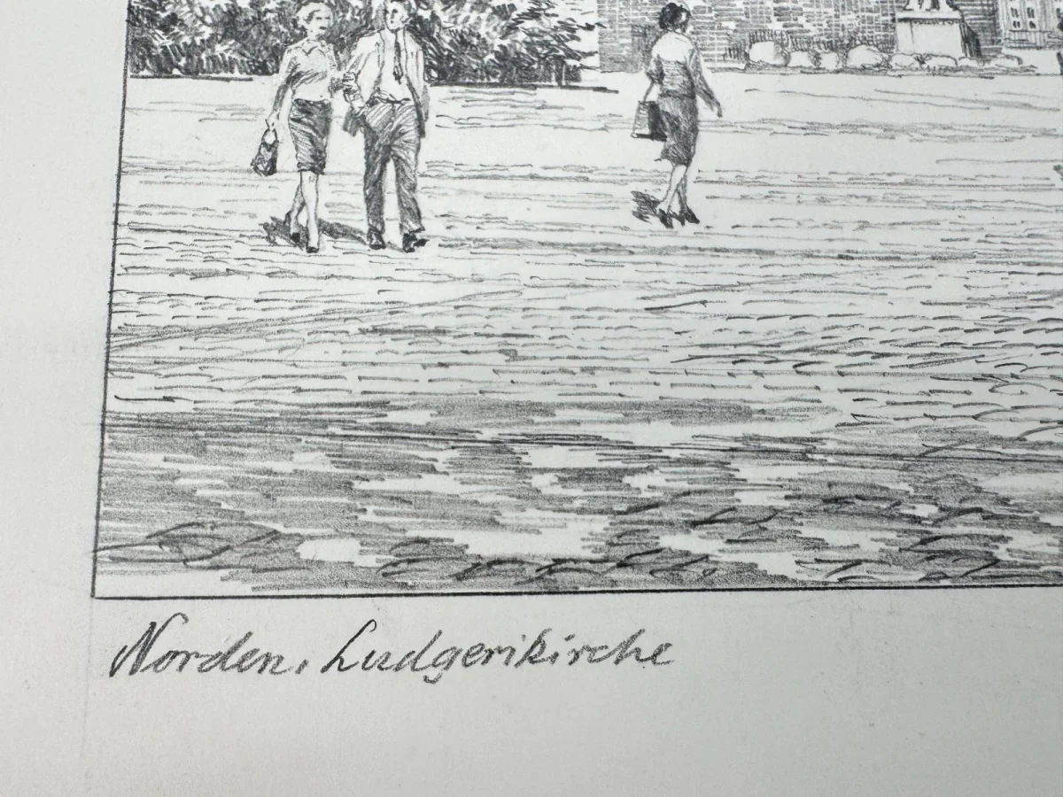 Original Zeichnung mit historischer Ansicht: Norden Ludgerikirche, von Heinz Wehlisch, Deutschland 2. Hälfte 20. Jhd. – Bild 3