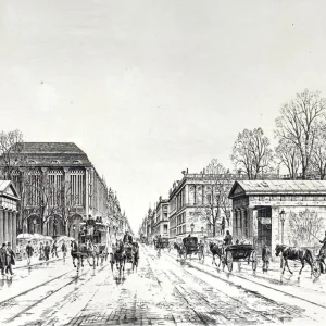 Original Druckgrafik mit historischer Ansicht: Berlin Leipziger Platz Stadtansicht Wertheim, von Heinz Wehlisch, Deutschland 2. Hälfte 20. Jhd.