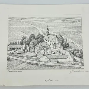 Original Zeichnung mit historischer Ansicht: Fraukirch bei Thür Mayen, von Heinz Wehlisch, Deutschland 2. Hälfte 20. Jhd.