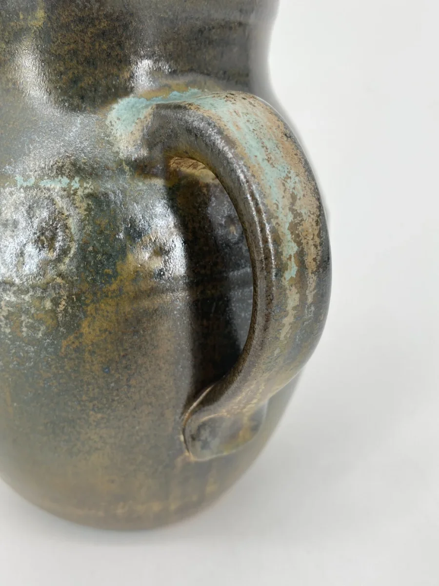 Studiokeramik Henkel Vase Amphore Krug Gefäß Grün Braun 15,5cm Vintage – Bild 8