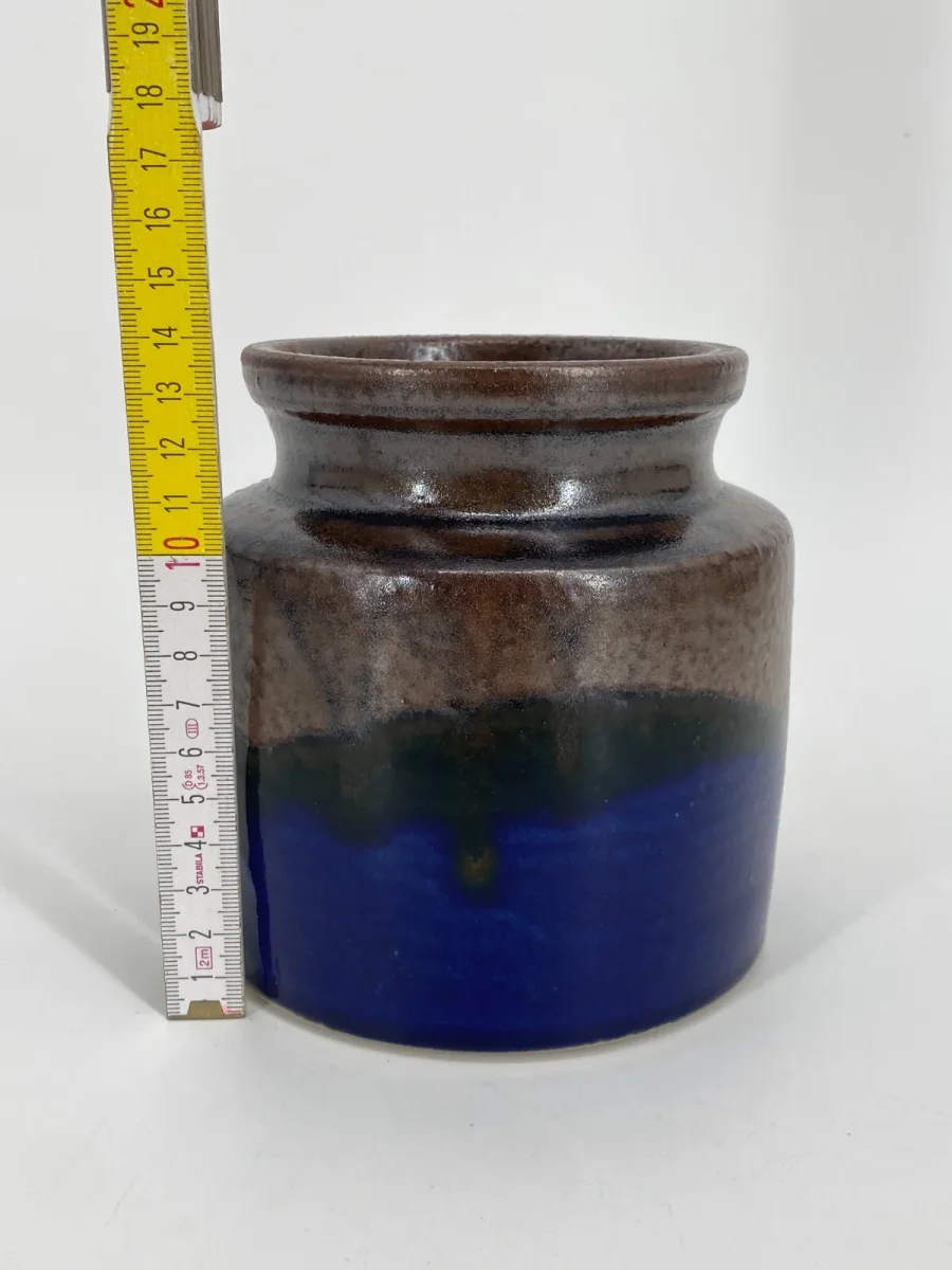 Mid Century Hubertus Menzel Studiokeramik Vase Topf Blau Braun 13,5cm – Bild 9