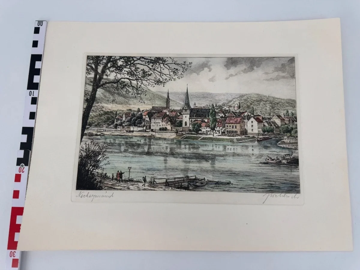 Original Radierung mit historischer Ansicht: Koloriert Neckargemünd, von Heinz Wehlisch, Deutschland 2. Hälfte 20. Jhd. – Bild 8