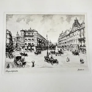 Original Radierung mit historischer Ansicht: Leopoldplatz um 1905, von Heinz Wehlisch, Deutschland 2. Hälfte 20. Jhd.