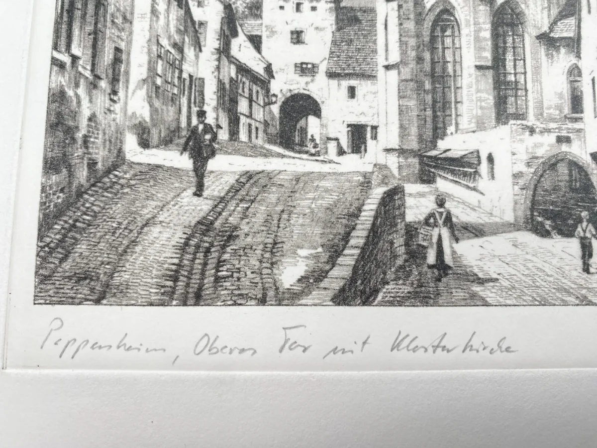 Original Radierung mit historischer Ansicht: Pappenheim Augustinerkloster, von Heinz Wehlisch, Deutschland 2. Hälfte 20. Jhd. – Bild 4