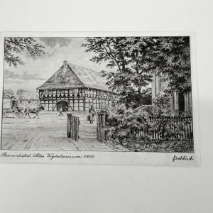 Original Radierung mit historischer Ansicht: Bienenbüttel Altes Vogteihau, von Heinz Wehlisch, Deutschland 2. Hälfte 20. Jhd.