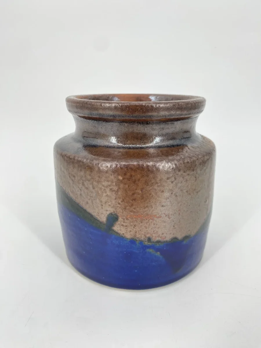 Mid Century Hubertus Menzel Studiokeramik Vase Topf Blau Braun 13,5cm – Bild 2