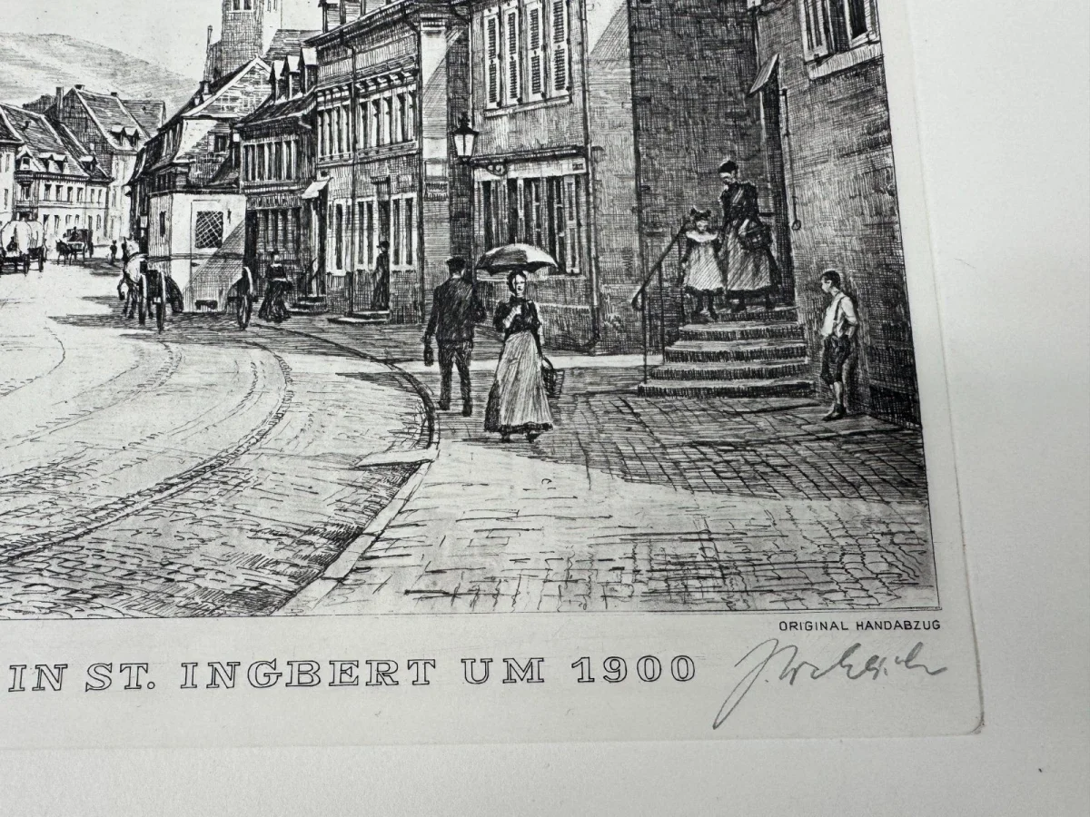 Original Radierung mit historischer Ansicht: Kaiserstrasse St. Ingbert Signi, von Heinz Wehlisch, Deutschland 2. Hälfte 20. Jhd. – Bild 6