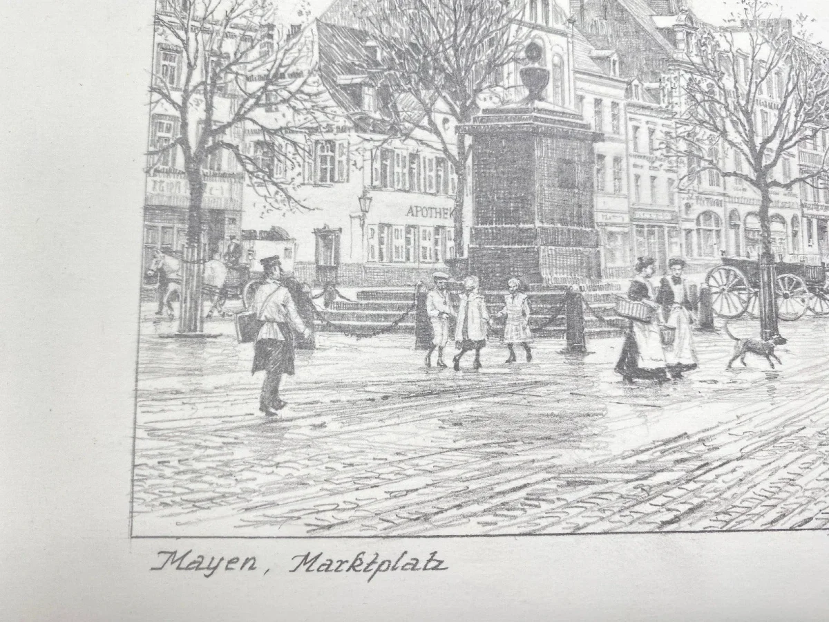 Original Zeichnung mit historischer Ansicht: Mayen Genovevaburg, von Heinz Wehlisch, Deutschland 2. Hälfte 20. Jhd. – Bild 4
