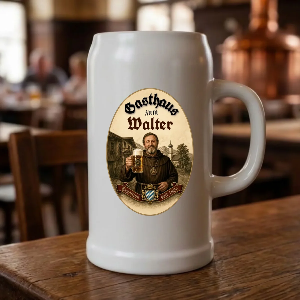 Personalisierter Bierkrug im Gasthaus Design mit Foto und Name – Bild 5