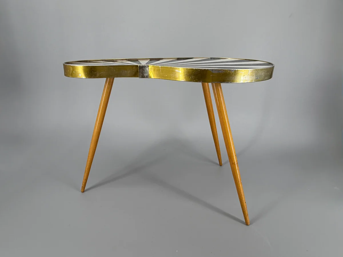 Nierentischchen mit Strahlendekor "Mehrzweckhocker Stern I/II" von AKTI Klingenthal, DDR 1950er – Bild 7