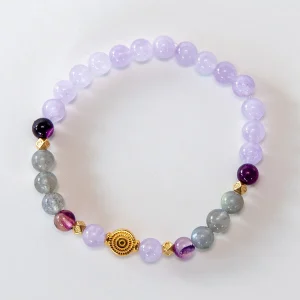 Yoga Armband aus Amethyst, Mondstein & vergoldeten Details: PEACEFUL MIND (6mm)