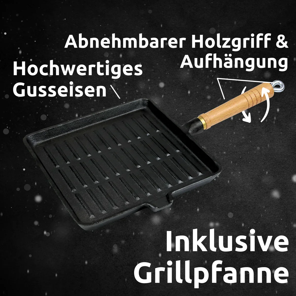 Dutch Oven Set 6-teilig I eingebrannter Feuertopf 9L aus Gusseisen I inkl. Pfanne, Topfständer, Deckelheber und Reinigungsbürste – Bild 6