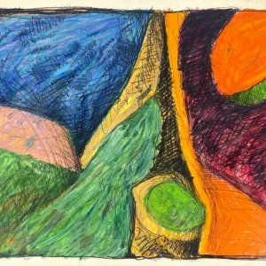 Expressives Ölkreide-Gemälde auf Papier von Schoeller Turm mit einer Signatur von Behrens, 1966