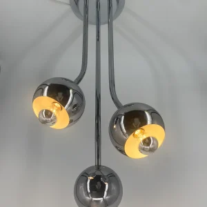 3-flammige Space Age Deckenlampe in Chrom, 80er