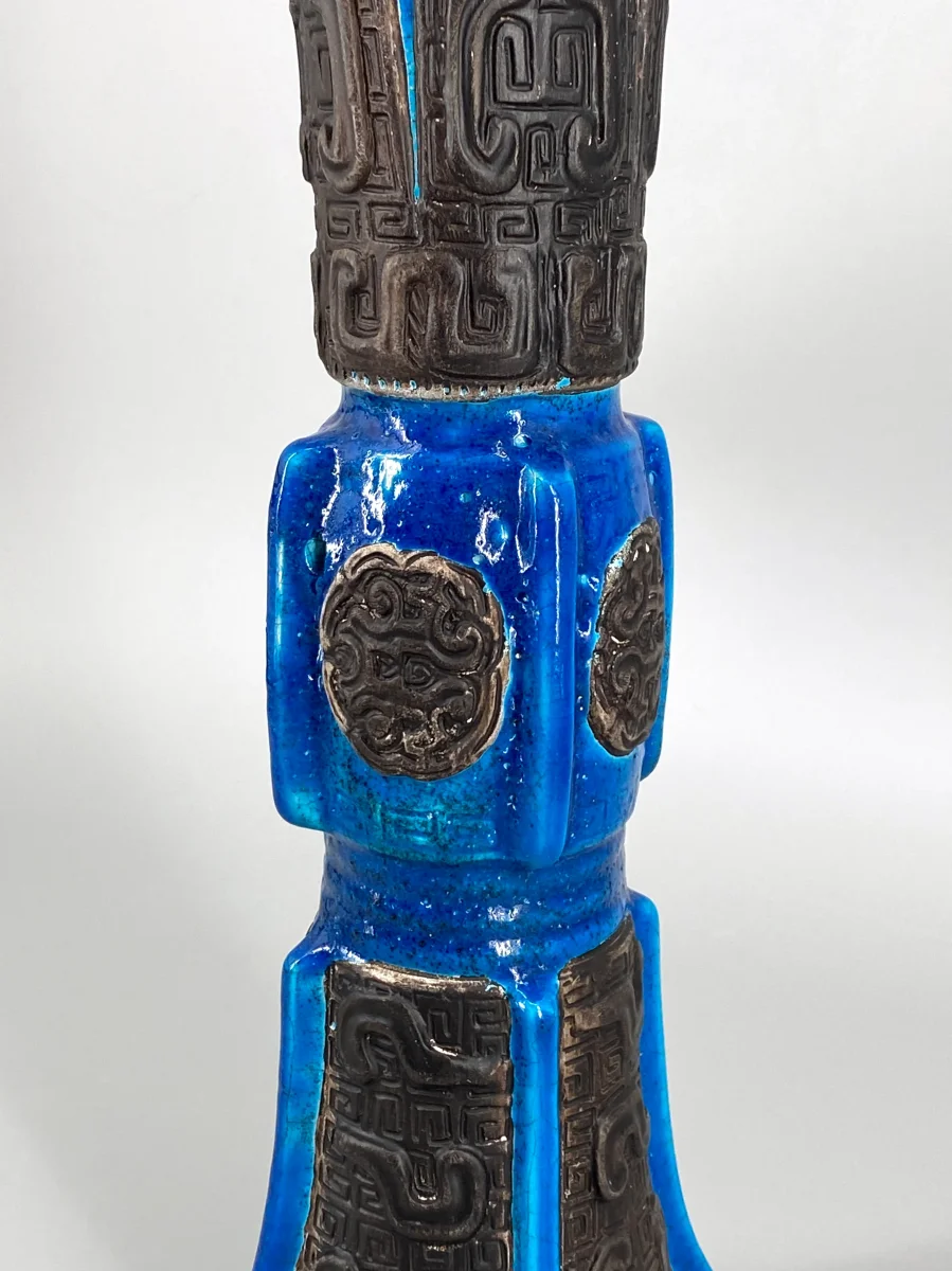 große, blaue Vase mit chinesischen Ornamenten in Gu-Form, China, 20. Jhd. – Bild 5