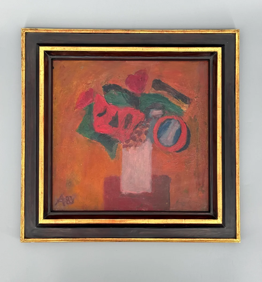 Ölgemälde "Phantasieblumen auf braunem Grund" von Arnold Fiedler, 1983 (G 399)